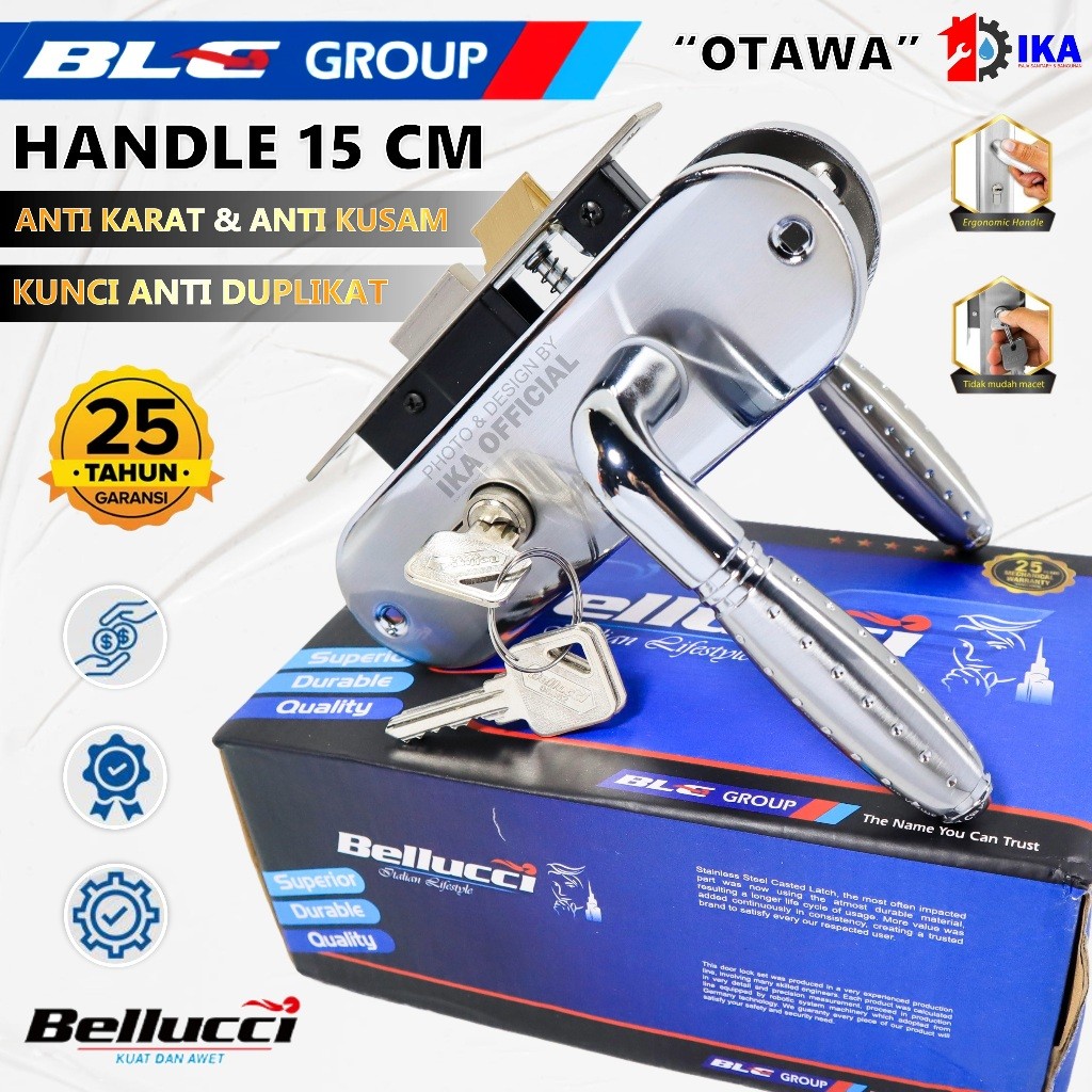 Kunci Pintu kecil Silinder Bellucci Otawa l Gagang Rumah l Handle Full Set I Kunci pintu kamar 1 Set
