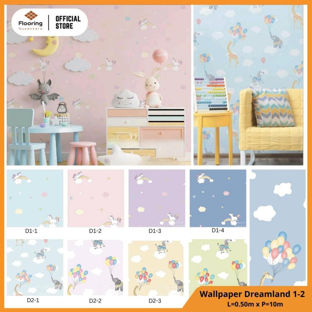 Wallpaper Dinding Kamar Anak - Dreamland - Awan/Hewan/Balon