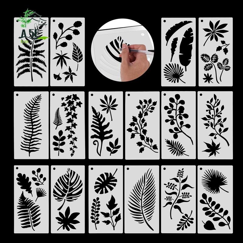 

A05E-16 Pieces Leaves Stencil Reusable Sheet Painting Stencil Sheet Wall Stencil Leaf Pattern Template Tropical Leaf Reusable