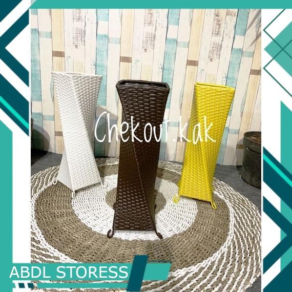 Pot rotan ulir tinggi 60cm/pot rotan sintetis/tempat payung - Kuning