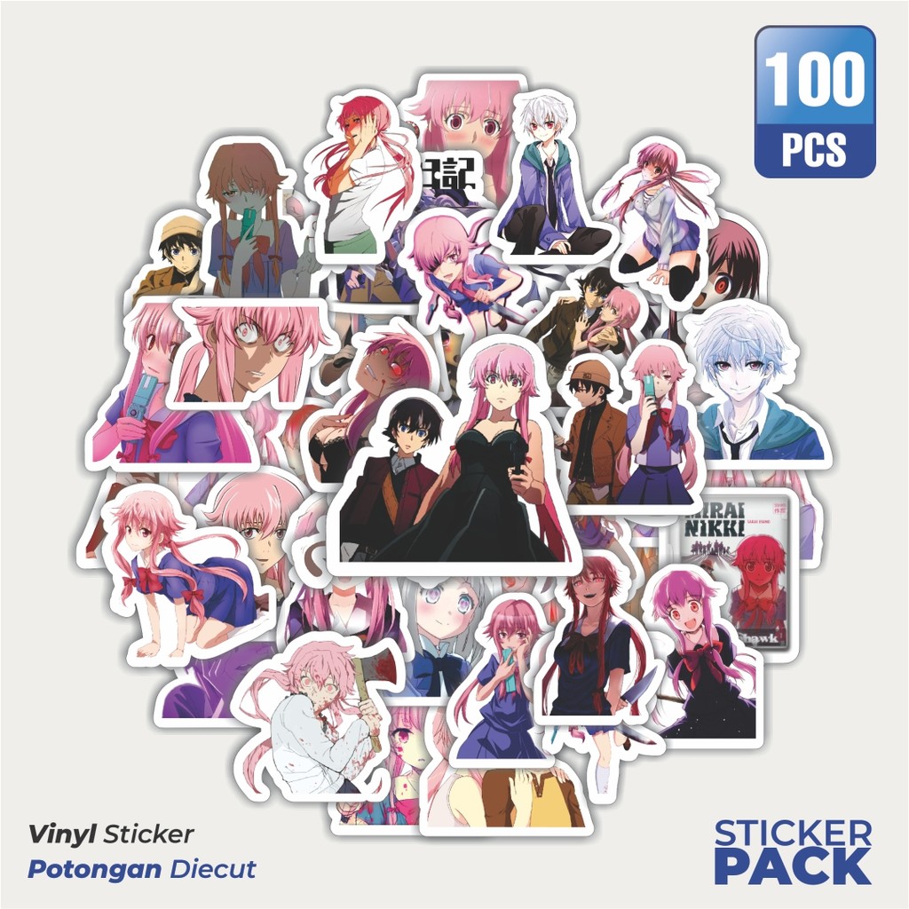 

100 PCS STIKER Stiker Anime Series Mirai Nikki Karakter Mix 1 Waterproof Aesthetic- Untuk Laptop, Motor, dan Helm - Paper Stationery Pack