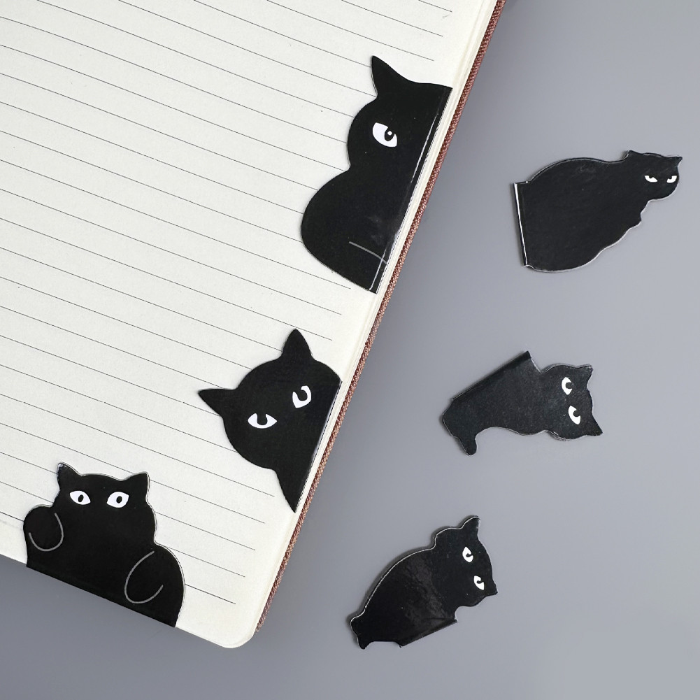 

6pcs Japanese Black Cat Bookmark for Books Cute Cartoon Magnetic Page Clips Book Marker Unique Reading Gadget School Supplies