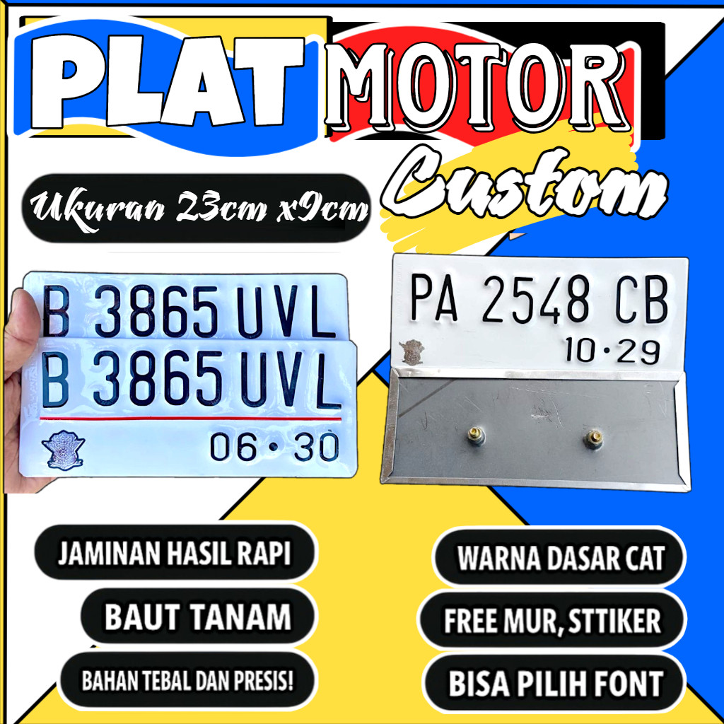 Plat motor custom warna putih satu pasang plat motor variasi warna putih plat motor baut tanam plat 
