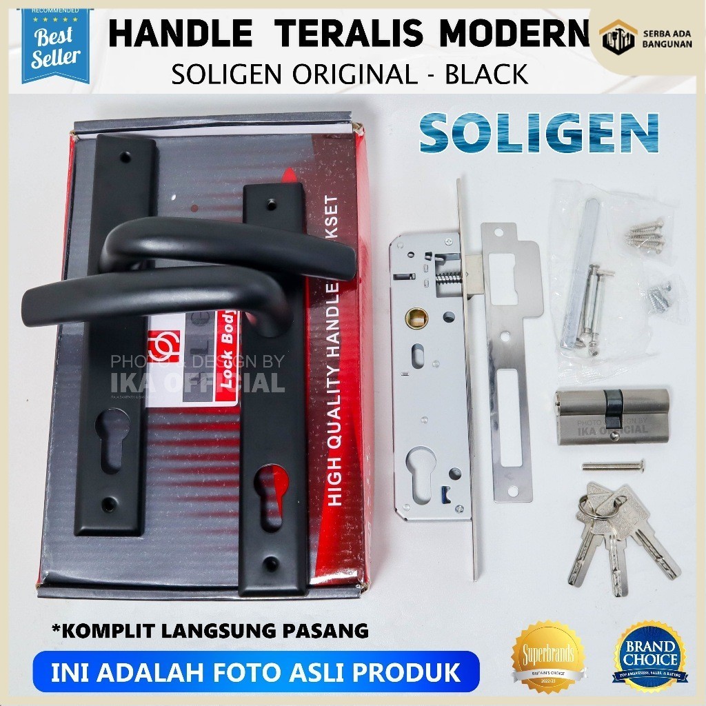 SAB Handle Kunci Gagang Pintu Swing Aluminium Set - Soligen / KUNCI Aluminium Soligen + Body / Kunci