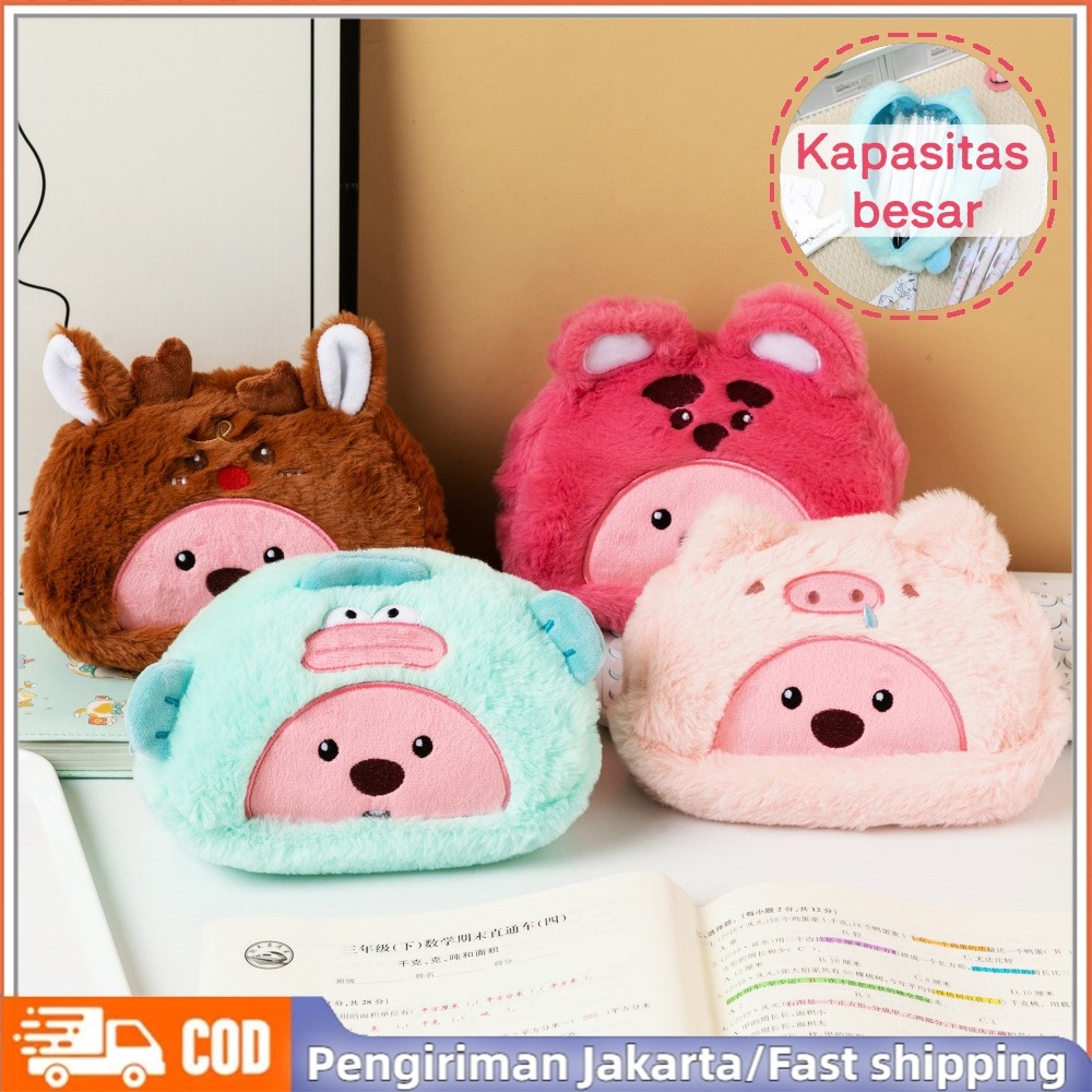 

Pouch Loopy Tempat Pensil Plush Animal Multifunction Case Kawaii Karakter Hewan Tempat Pensil / Makeup Lucu Unik Rusa