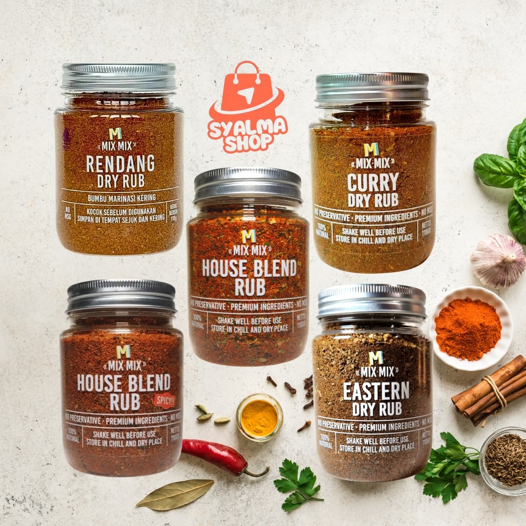 

Mixmix Bumbu Marinasi Serba Guna Rendah Lemak House Blend Rub Spices Cajun Seasoning BBQ Grill 110 GRAM