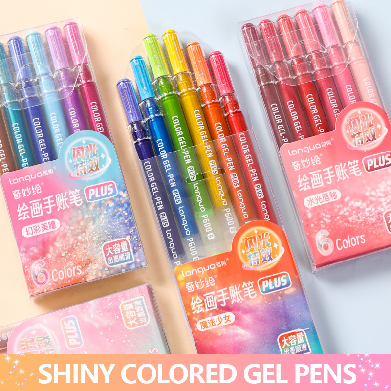 

4/6 Colors/Set Shiny Glitter Colored Gel Pens for Art Journaling High-Capacity Layering Drawing Pen Student Painting Stationery