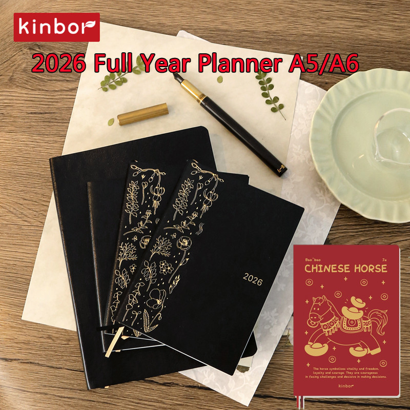 

Kinbor 2026 Annual Yearly Planner Notebook 52g Bachuan Paper A5/A6 One Day Per Page Efficient Scheduling Todo List Time Orange