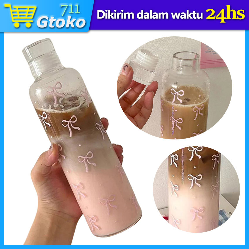 Coquette Glass Water Bottle Transparan Botol Kaca Air Minum Coquette Botol Minum Aesthetic Korea Bot