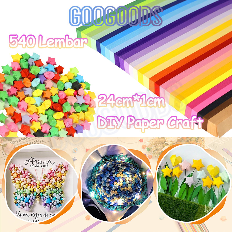 

GG 540 pcs Kertas Origami Bintang Warna Origami Star Paper Motif Bintang Craft Crafting Stuff Diy Kertas Bintang Warna Warni