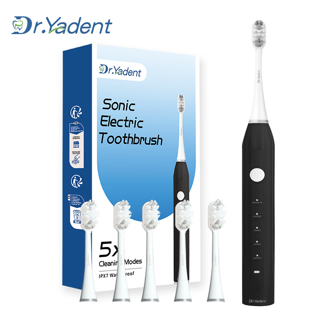 Dr.Yadent C02 Sonic Electric Toothbrush for Adult Soft-Bristle USB Rechargeable 6 Brush Heads 5 Mode