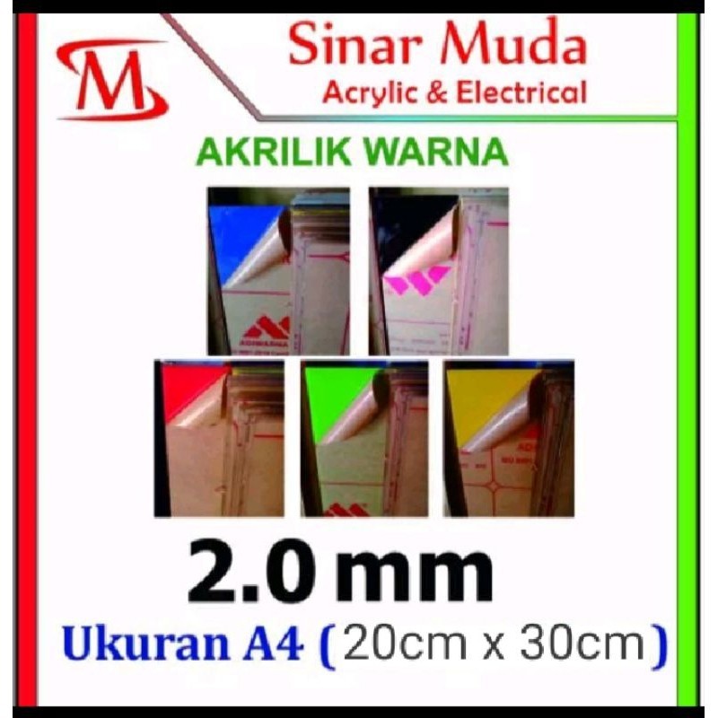 

Acrylic Sheet - Akrilik Lembaran 2mm Ukuran A4 200 x 300 mm Warna Merah Kuning Hijau Biru Hitam