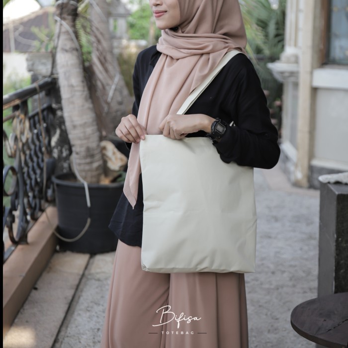 [S3TYA_SHOP] Tas Tote Bag Kanvas Resleting POLOS Tas Selempang Totebag Canvas - Broken White, Sletin