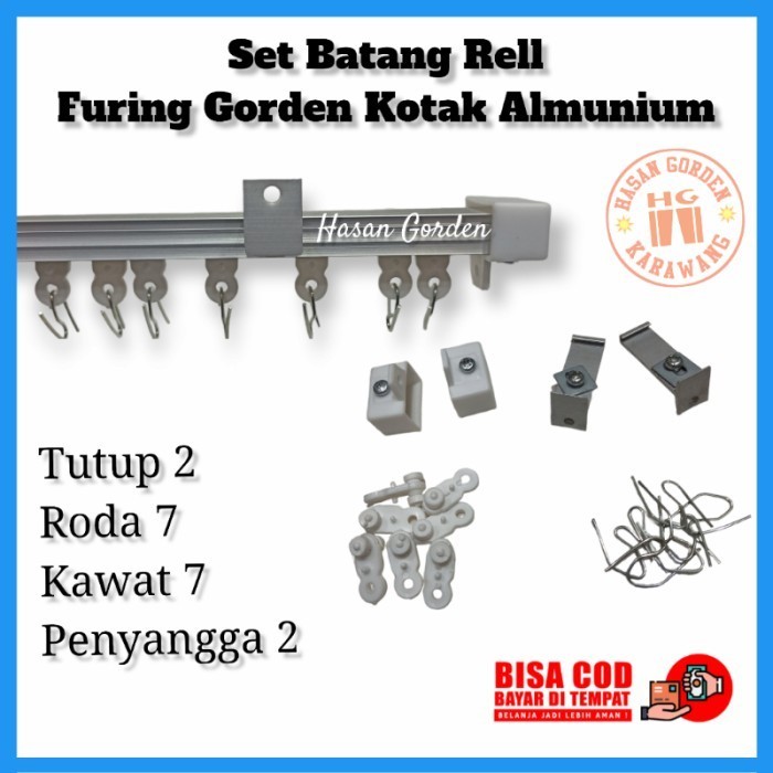 Batang Tiang Gorden Vitrase Alumunium Kotak Full Set Untuk Model Cantolan Kawat Biasa Premium