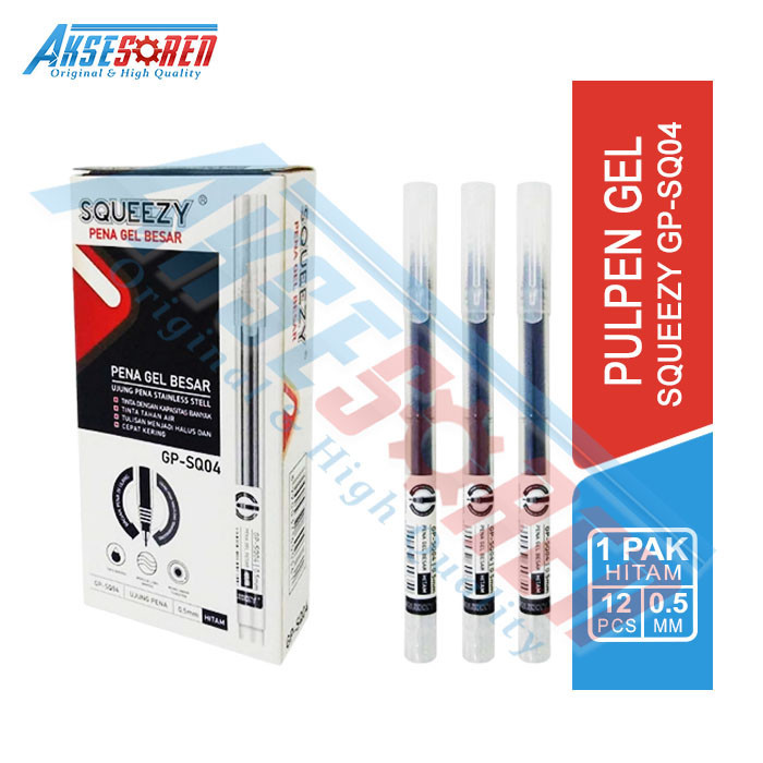 

Aksesoren Gel Pen Besar Squeezy [GP-SQ04/1 Pack/12 Pcs] / Ballpoint Big Hitam / Pena Menulis / Balpen / Alat Tulis Sekolah