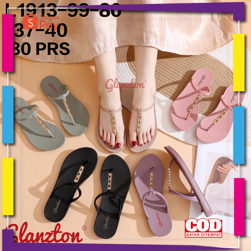 [PREMIUM ORIGINAL] Sandal Jelly Glanzton L1913 L1912 Sandal Jepit Tali Kabel Chrome Terbaru