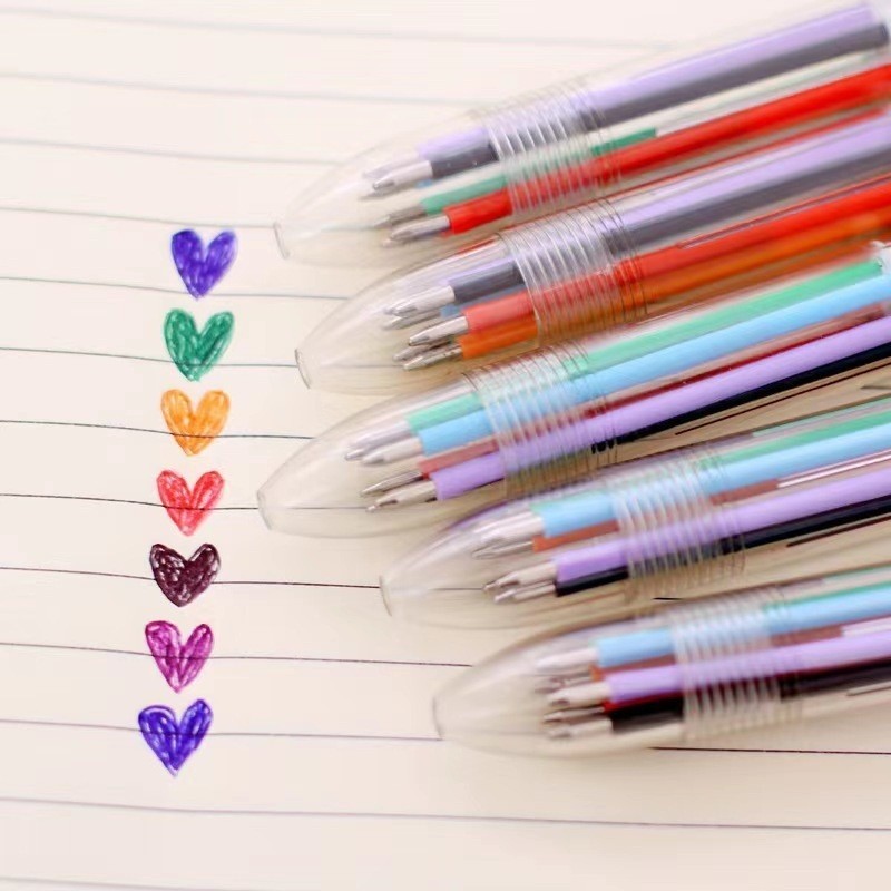 

Pulpen 6 Warna isi Tinta 6in1 Pena 0.5mm / Ballpoint Perlengkapan Menulis Multicolor Pen Case Transparent Transparan Bolpen Mix Colour