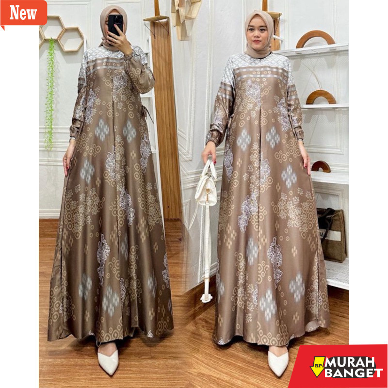 gamis kekinian tahun 2024 Ready Jumbo Ld 130 /6L) Gamis Silk Motif | Gamis Silk Premium /Gamis Pesta