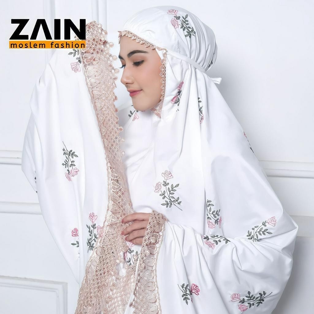 mukena terbaru 2024 dan harganya murah ZAIN - Mukena Dewasa Katun Premium Bordir Bunga Camelia Canti