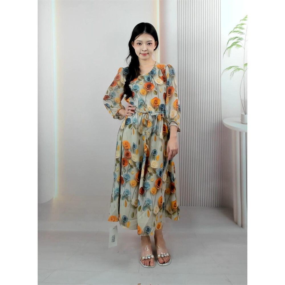 [ready stock]Gaun Midi Sifon Longgar Terbaru Dress Wanita Trendy Gaun Gaya Korea Gaun Musim Panas