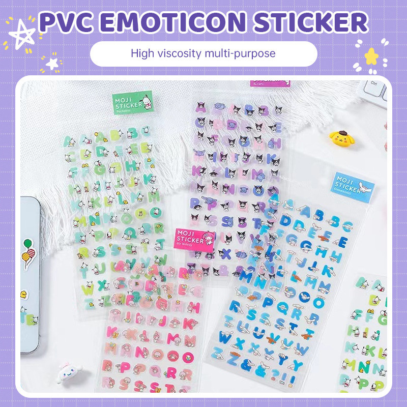 

Kartun Transparan Cinnamoroll Kuromi Letter Sticker PVC Hand Ledger Sticker Bahan