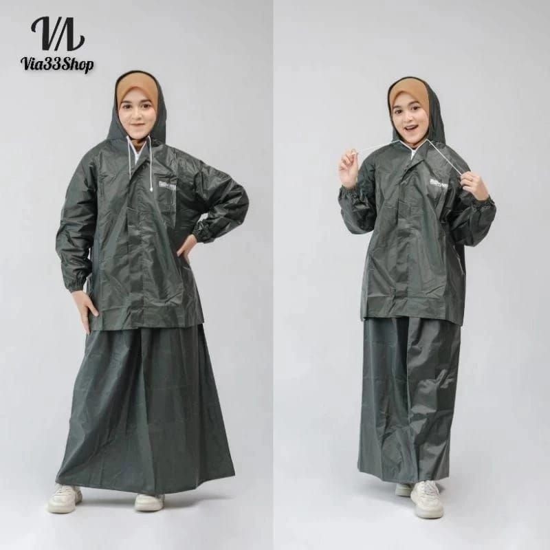 Jas Hujan Wanita Mantel Setelan Rok Wanita Bahan Tebal Kualitas Premium