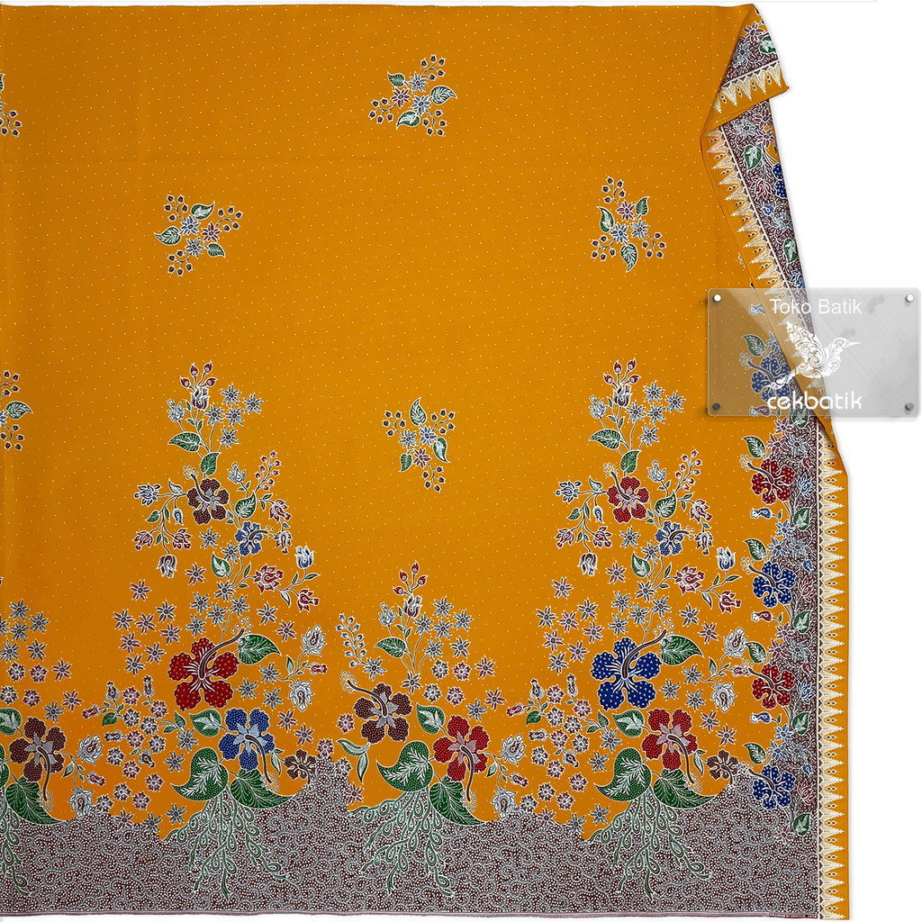 kain batik - Motif Modern Bunga Anggun Manis Polkadot Dasar Kuning