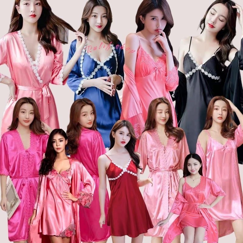 SETELAN DASTER KIMONO TIDUR 2IN1 SATIN SILK IMPORT WANITA DEWASA PIYAMA SET BAJU TIDUR BAHAN SATEN K