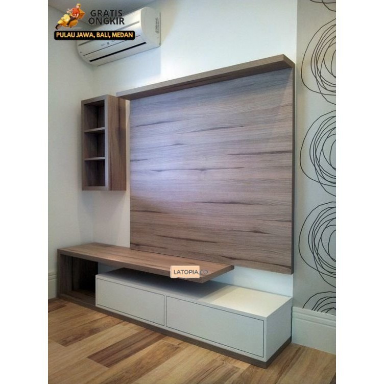 Meja TV Ruang Rias Tamu TV Stand Full Backdrop Multimedia Panjang 150 Cm Backdrop 150 Cm Tinggi 100 