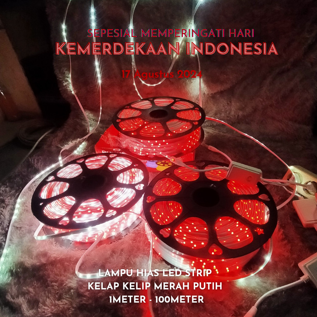 LAMPU HIAS AGUSTUSAN LED STRIP MERAH PUTIH 8 MODE KEDIP 5 METER 8 METER FREE SOKET ADAPTOR