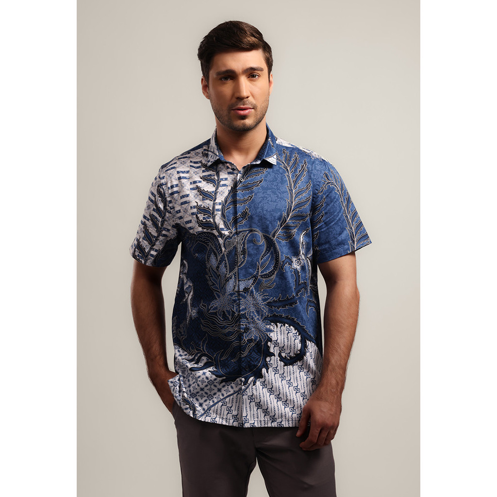 MOC - Kemeja Batik Pria Lengan Pendek Mathura - Blue