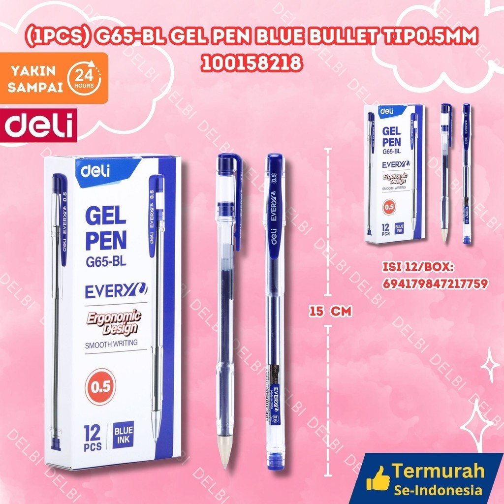 

Deli Pulpen Gel EG65-BL GEL PEN BLUE BLUE BULLET TIP 0.5MM