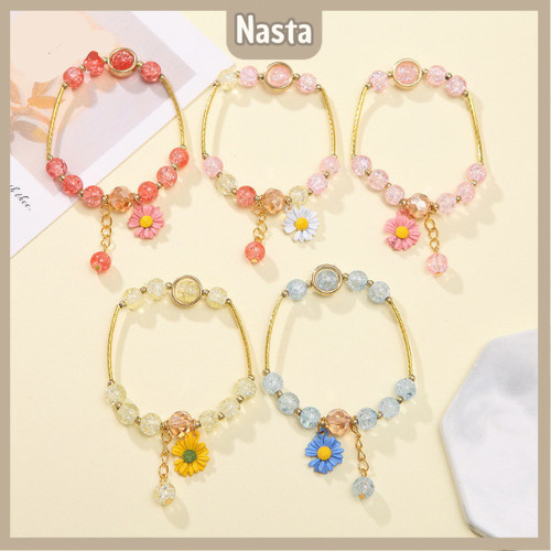Gelang Kristal Bunga Korea Gelang Manik-manik Daisy Kecil Perhiasan GE08
