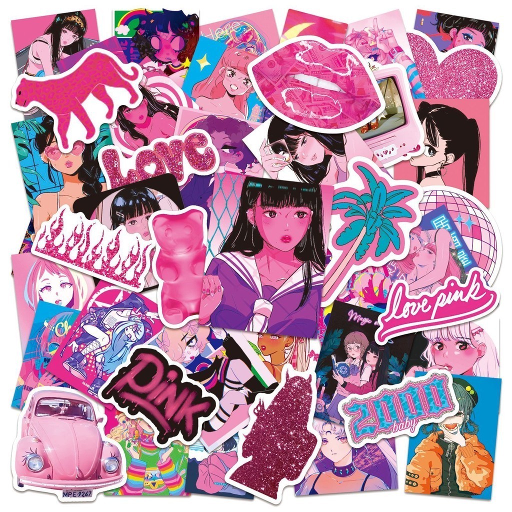 

10/50/100PCS Japanese Style Vintage Pink Y2k Girls Anime Stickers Aesthetic Laptop Luggage Guitar Phone 2000s Classic Sticker