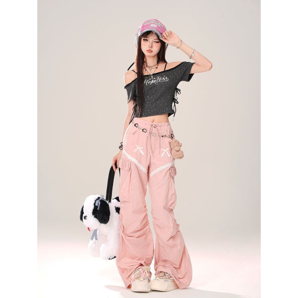 BHO - ZRX CELANA CARGO MOTIF PITA WANITA SOYA / AILA PANTS PITA / Fashion Korean Wanita / Celana Car