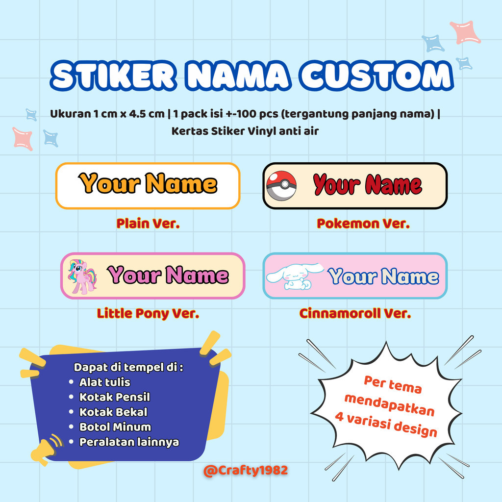 

Sticker Label Nama Custom / Sticker Nama Alat Tulis ATK / Stiker nama anak waterproof vinyl anti air / Stiker nama lunch box