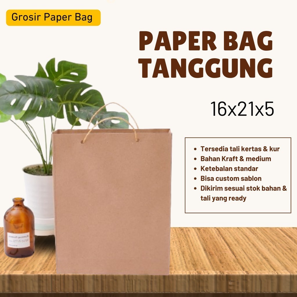 

PAPER BAG POLOS TANGGUNG- PAPERBAG POLOS 16cm X 21cm X 5cm - TAS KERTAS SOUVENIR PERNIKAHAN TAS KADO