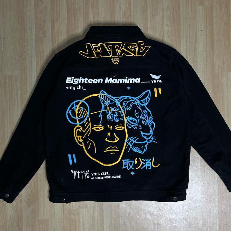 Jaket Jeans Denim Atasan Pria Full Printing Terbaru gambar Macan Belakang Bisa COD NOTHING NAME