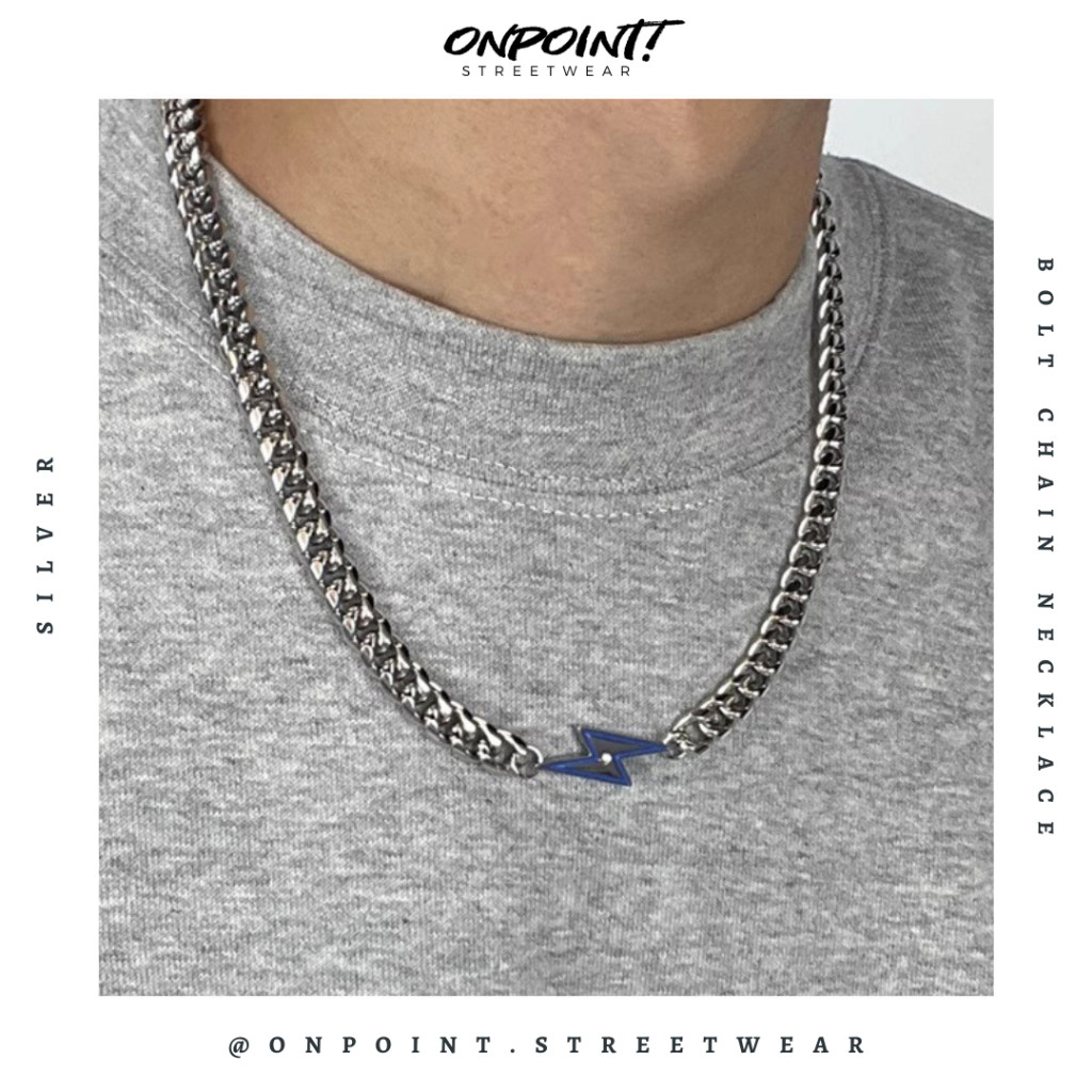 Bolt Chain Necklace - kalung pria aksesoris pria fashion silver korea streetwear kalung necklace per