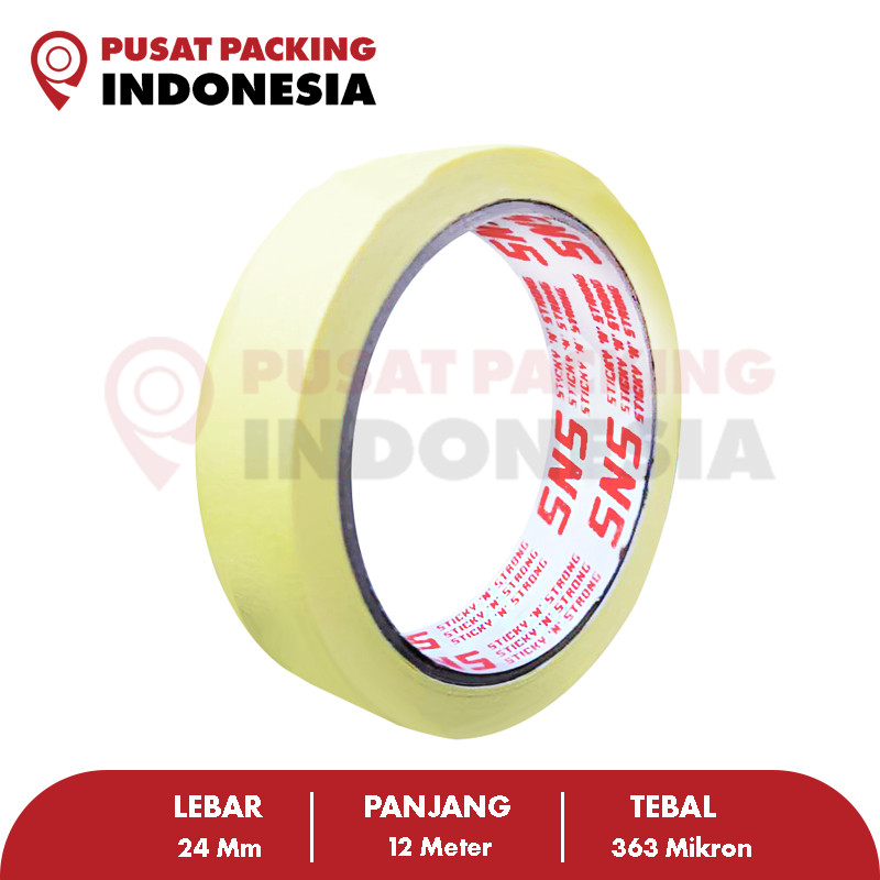 

Lakban Kertas / Masking Tape 10 Meter x 24 Mm (1 Inch) Sticky N Strong (SNS) RAJA PACKING INDONESIA