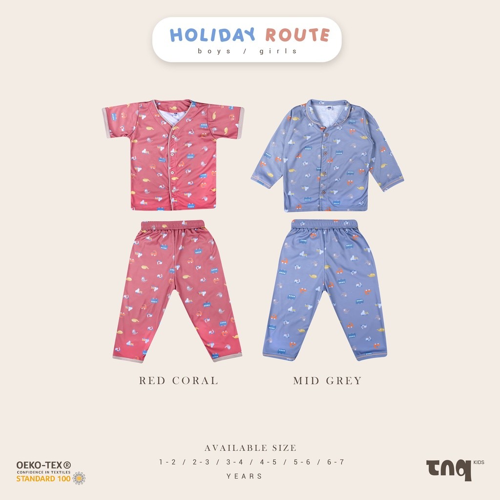 TNQ Kids Holiday Route Setelan Piyama Motif Printing Anak Laki Laki Dan Anak Perempuan Usia 1-7 Tahu