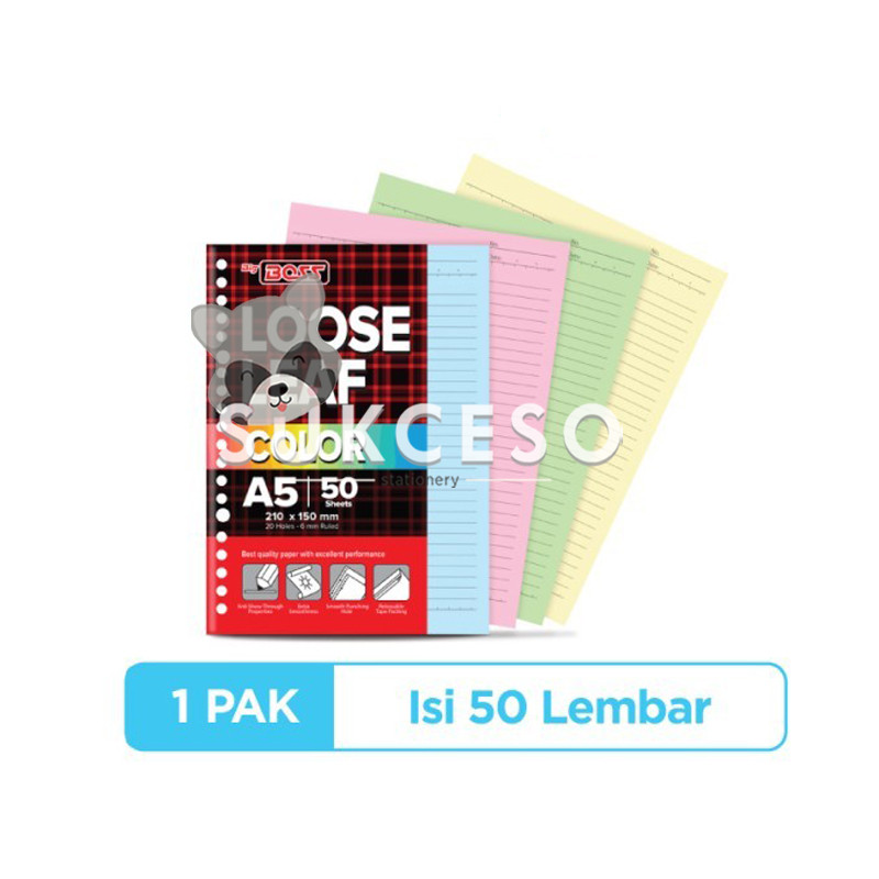 

BigBoss Loose Leaf Color A5 50 Sheet / Kertas isi Binder Ring 20 50 Lembar Warna Warni
