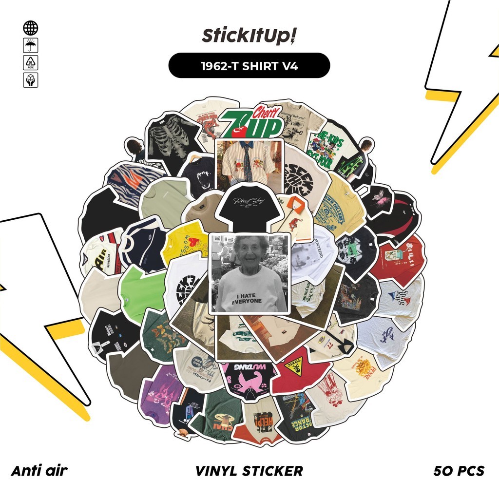 

COD✨ 50 Pcs Stiker T SHIRT V4 Lucu Anti Air Untuk Dekorasi Notebook Sepeda Skateboard Handphone DIY