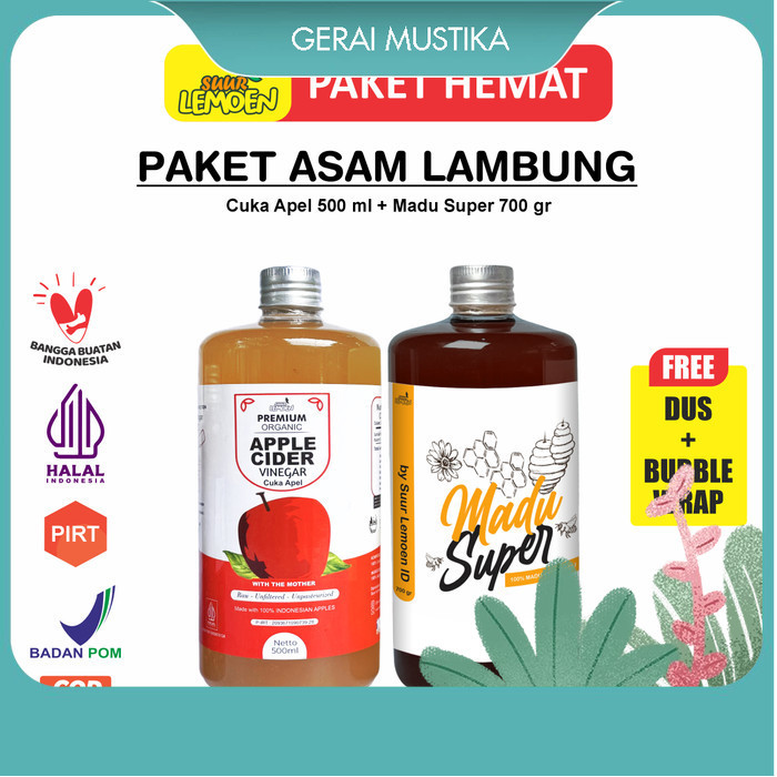 

Paket Cuka Apel 500ml dan Madu Hutan 700gr obat Asam Lambung