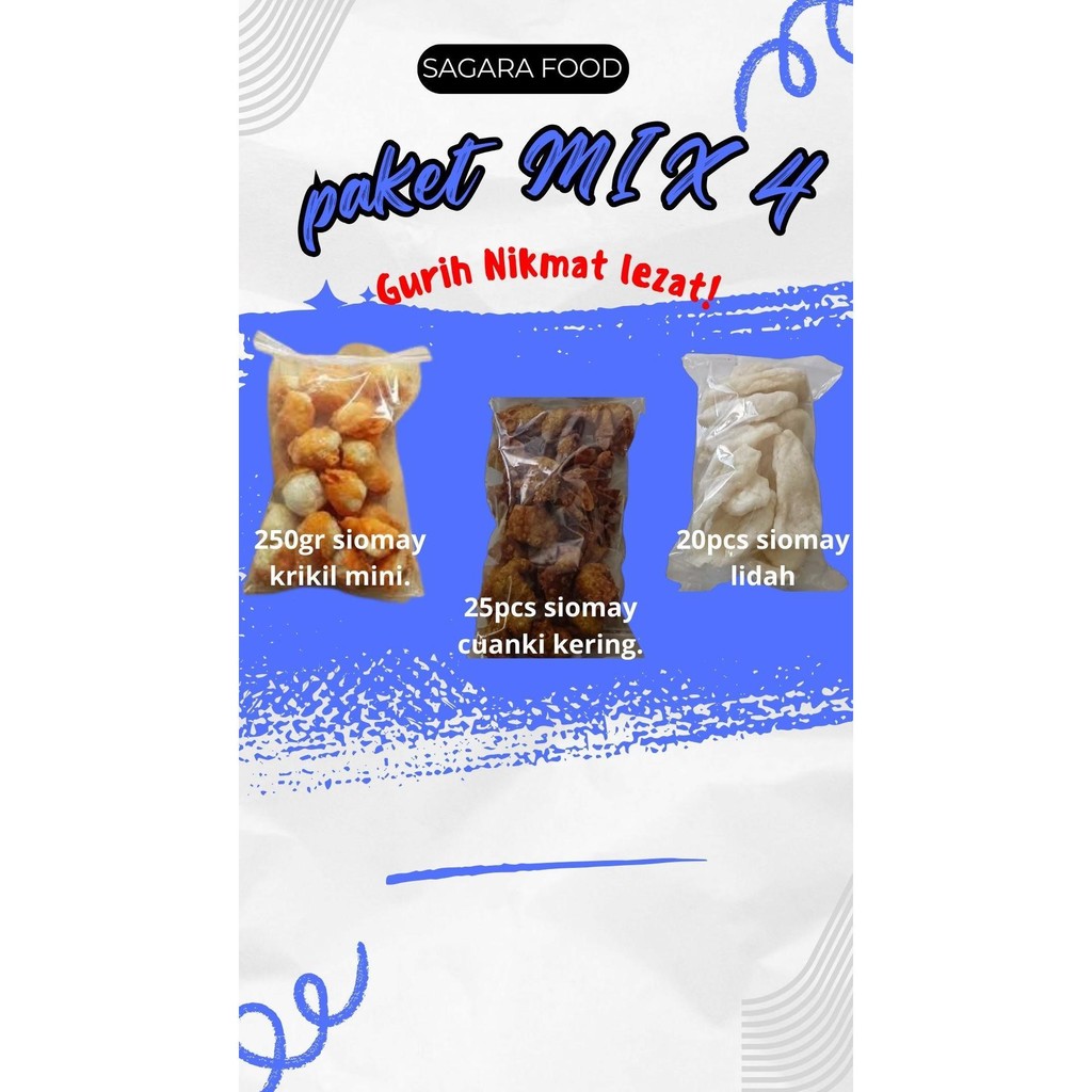 

paket mix siomay mini 250gram/siomay lidah 20pcs/siomay cuanki 25pcs