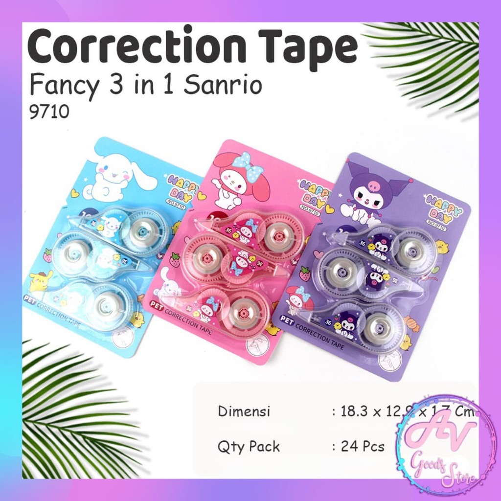 

Correction Tape 3in1 Sanrio / Tip Ex Kertas Karakter / Tip X Pita Roll