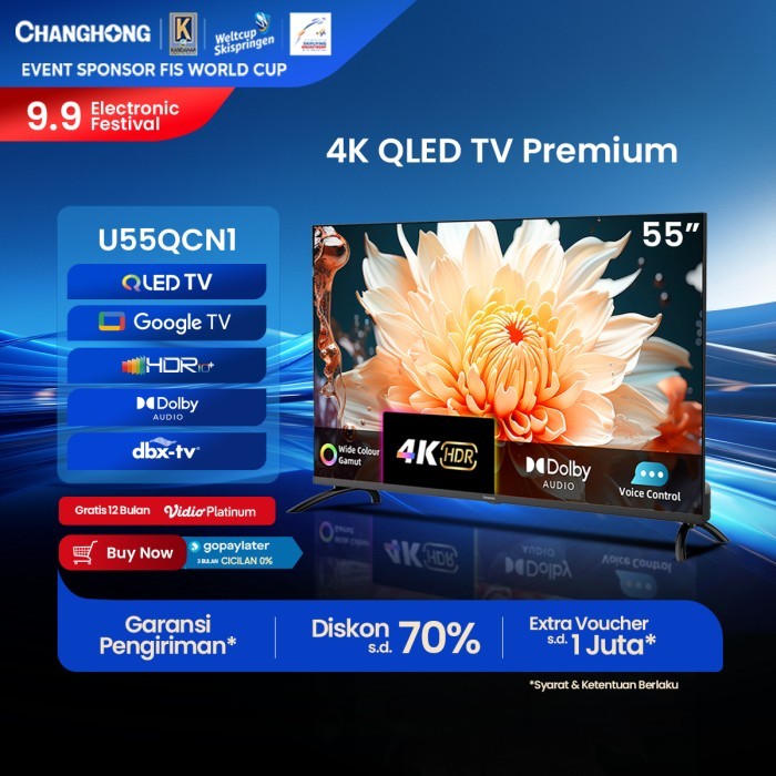Changhong QLED TV 4K 55inch Google Smart TV Digital TV U55QCN1