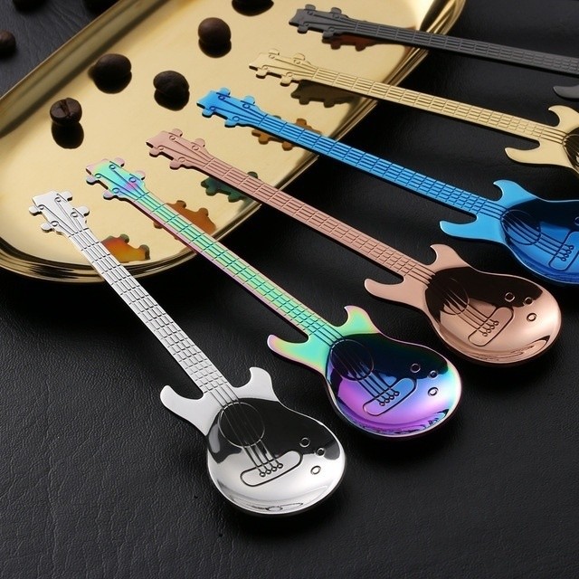 

1 pcs Stainless Steel Guitar Spoons Rainbow Coffee&Tea Spoon Flatware Drinking Tools