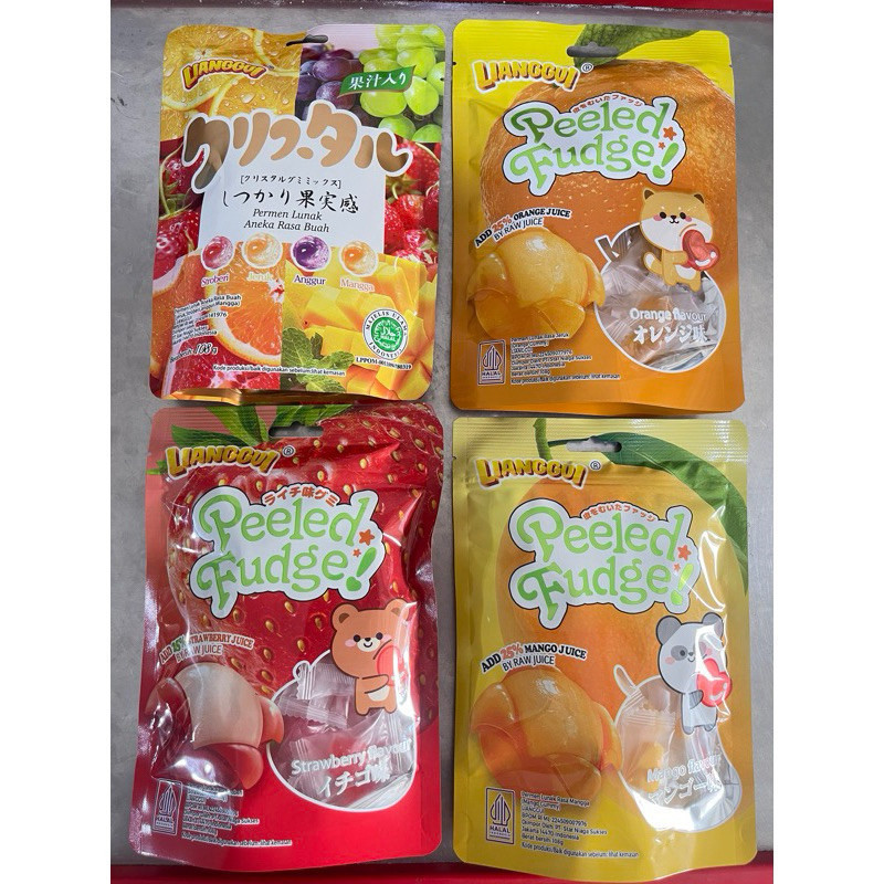 

[Makanan manis halal]Lianggui HALAL Permen Buah Jelly Kupas 3 Varian Rasa Peeled Fudge 108g Permen Lunak Rasa Jeruk Strawbery Mangga