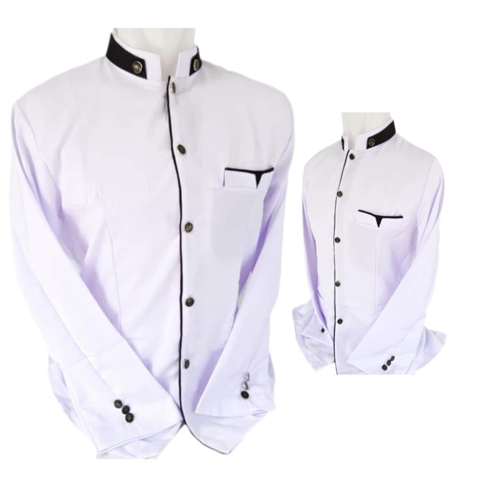 ✨TERLARIS - Jasko Polos List - Baju Muslim Pria Jas Koko Panjang Modern High Twist - Putih, S